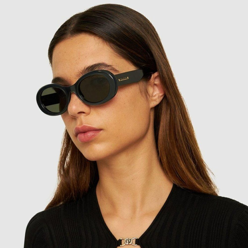 NEW Gucci GG1587S 001 Black Grey Unisex Oval Sunglasses GG 1587S